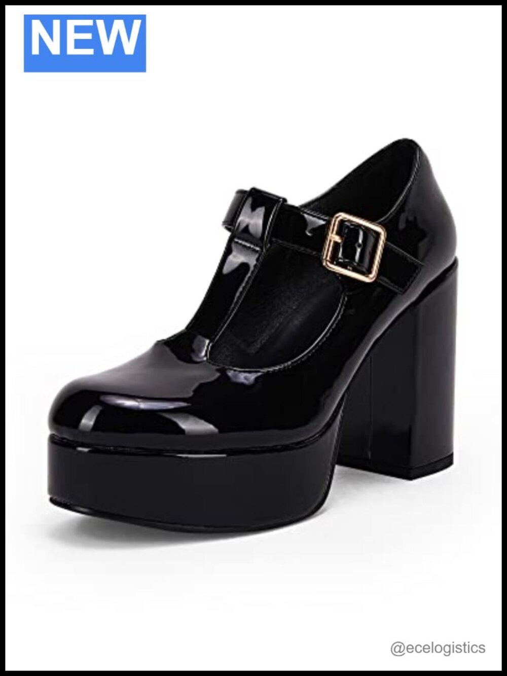 T-Strap Chunky Platform Heels Mary Jane Patent Dress Shoes